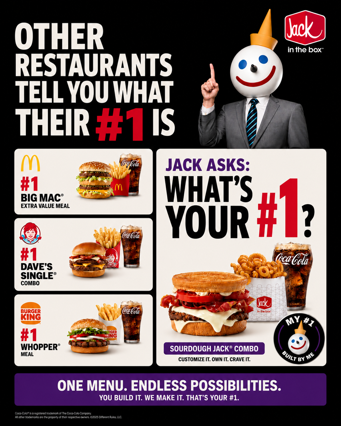 Campaign concept comparing preset number one meals with Jack asking What's Your Number One